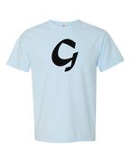 Alphabet G T-Shirt 9 inch calligraphy Black ink, Chambray