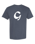 Alphabet G T-Shirt 9 inch calligraphy White ink, Denim