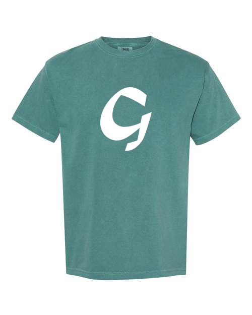 Alphabet G T-Shirt 9 inch calligraphy White ink, Emerald