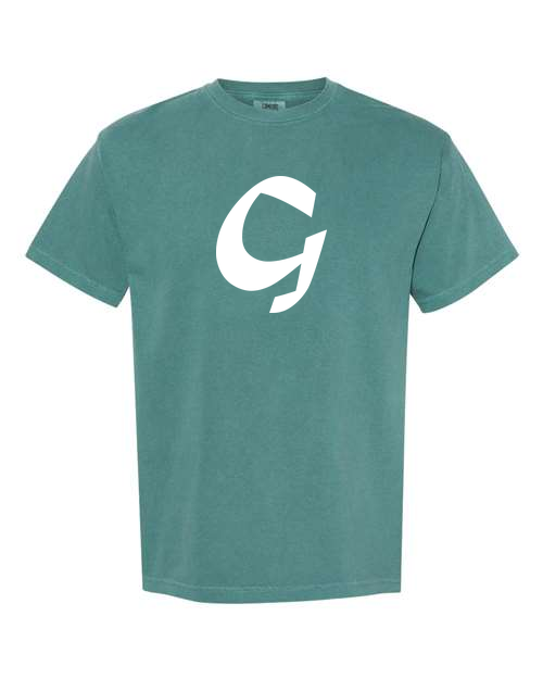 Alphabet G T-Shirt 9 inch calligraphy White ink, Emerald