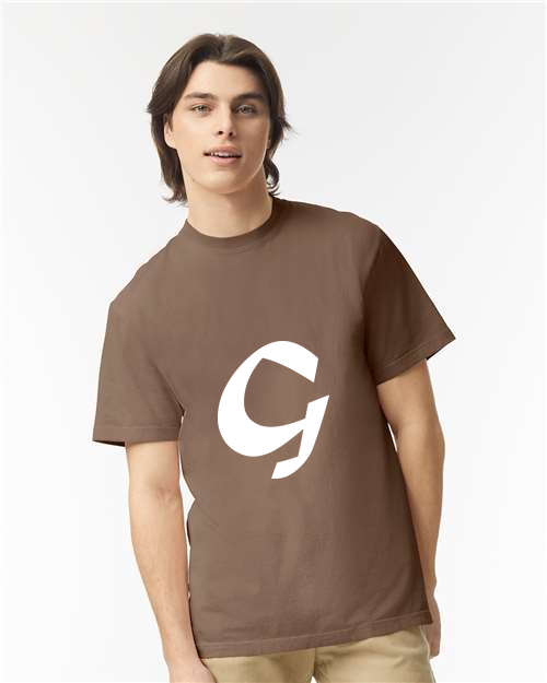 Alphabet G T-Shirt 9 inch calligraphy White ink, Espresso
