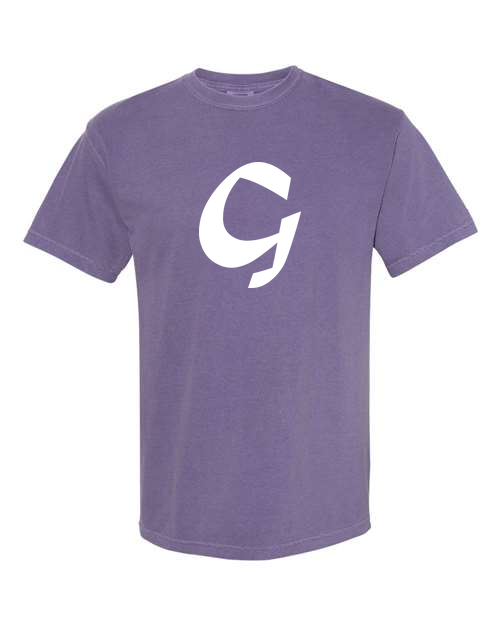 Alphabet G T-Shirt 9 inch calligraphy White ink, Grape
