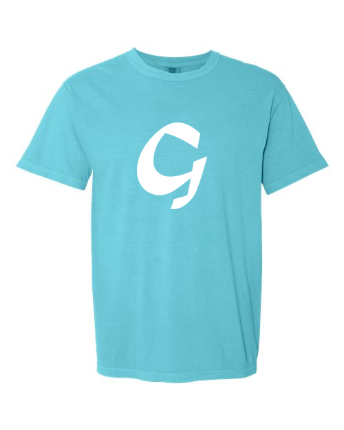 Alphabet G T-Shirt 9 inch calligraphy White ink, Lagoon