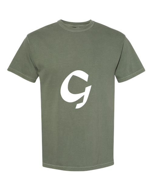 Alphabet G T-Shirt 9 inch calligraphy White ink, Moss