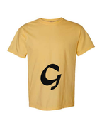 Alphabet G T-Shirt 9 inch calligraphy Black ink, Mustard