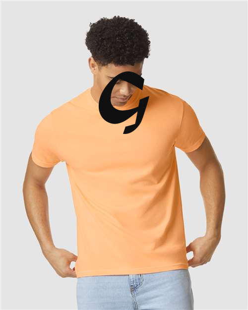 Alphabet G T-Shirt 9 inch calligraphy Black ink, Neon Cantaloupe