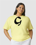 Alphabet G T-Shirt 9 inch calligraphy Black ink, Neon Lemon