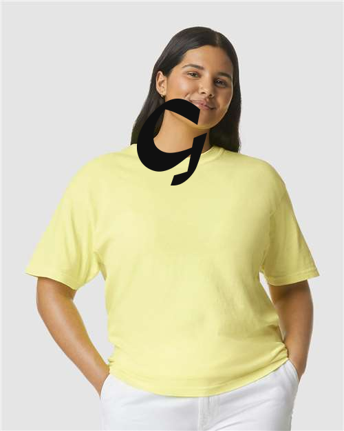 Alphabet G T-Shirt 9 inch calligraphy Black ink, Neon Lemon