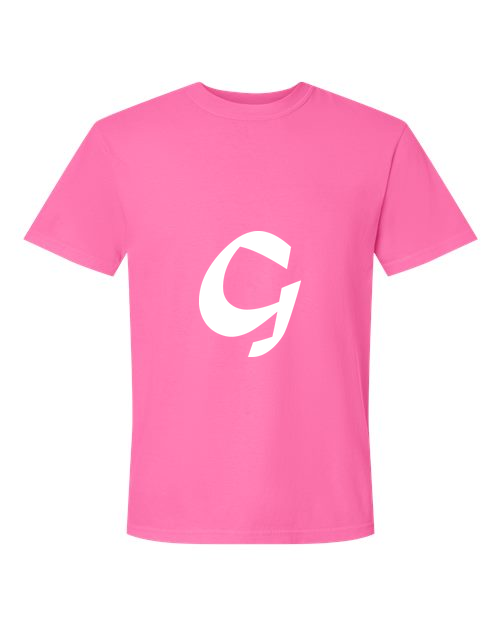 Alphabet G T-Shirt 9 inch calligraphy White ink, Neon Pink