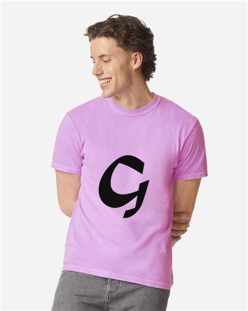 Alphabet G T-Shirt 9 inch calligraphy Black ink, Neon Violet