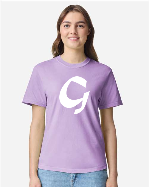 Alphabet G T-Shirt 9 inch calligraphy Black ink, Orchid
