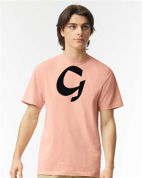 Alphabet G T-Shirt 9 inch calligraphy White ink, Peachy