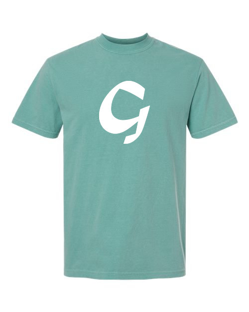 Alphabet G T-Shirt 9 inch calligraphy White ink, Seafoam