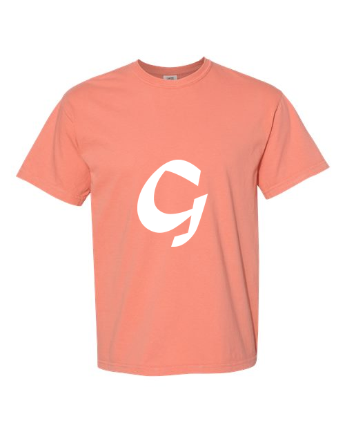 Alphabet G T-Shirt 9 inch calligraphy Black ink, Terracotta