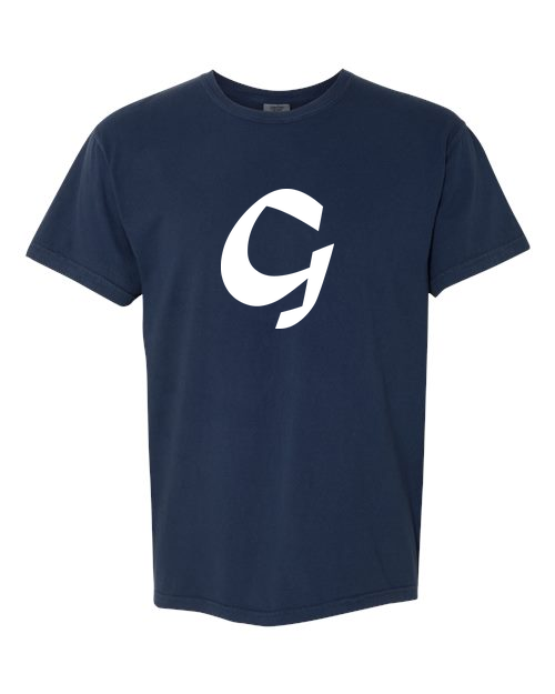 Alphabet G T-Shirt 9 inch calligraphy White ink, True Navy