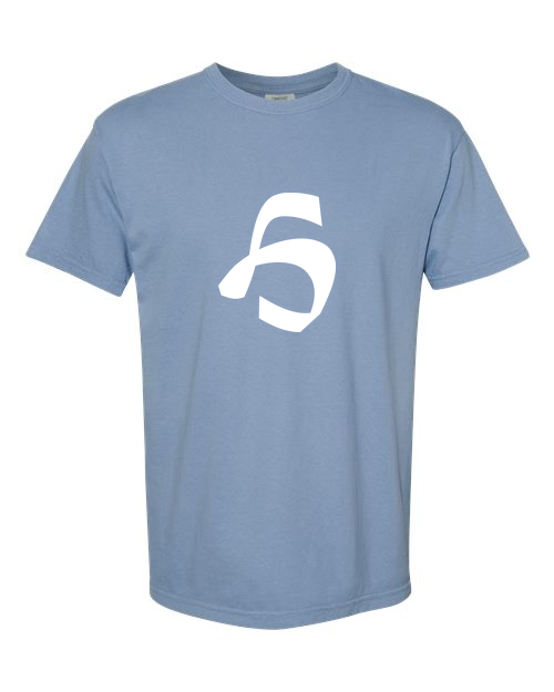 Alphabet H T-Shirt 9 inch calligraphy White ink, Washed Denim