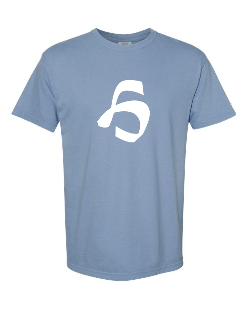Alphabet H T-Shirt 9 inch calligraphy White ink, Washed Denim