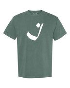 Alphabet I T-Shirt 9 inch calligraphy White ink, Blue Spruce