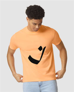 Alphabet I T-Shirt 9 inch calligraphy Black ink, Neon Cantaloupe