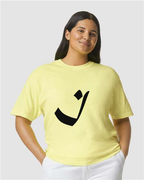 Alphabet I T-Shirt 9 inch calligraphy Black ink, Neon Lemon