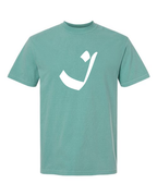 Alphabet I T-Shirt 9 inch calligraphy White ink, Seafoam