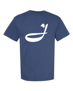 Alphabet J T-Shirt 9 inch calligraphy White ink, China Blue