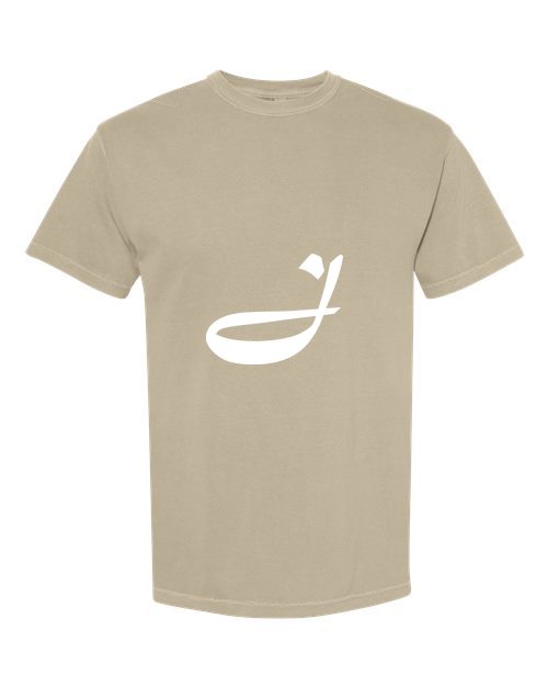 Alphabet J T-Shirt 9 inch calligraphy White ink, Khaki