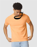Alphabet J T-Shirt 9 inch calligraphy Black ink, Neon Cantaloupe