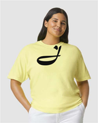 Alphabet J T-Shirt 9 inch calligraphy Black ink, Neon Lemon
