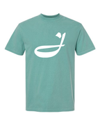 Alphabet J T-Shirt 9 inch calligraphy White ink, Seafoam