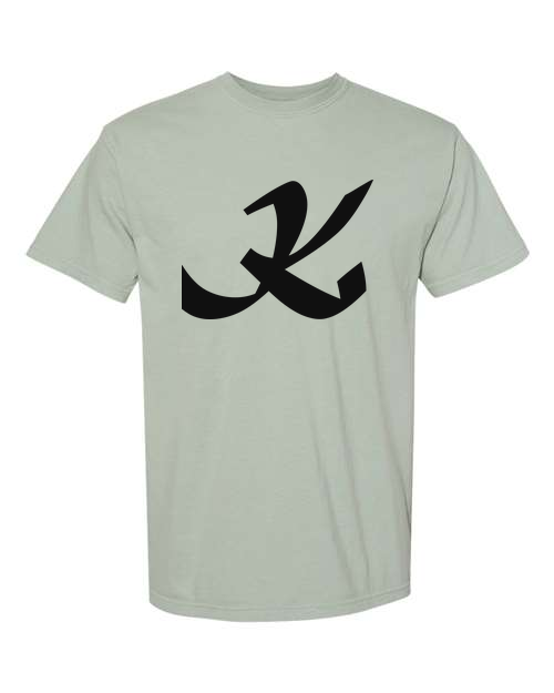 Alphabet K T-Shirt 9 inch calligraphy Black ink, Bay
