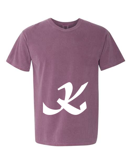 Alphabet K T-Shirt 9 inch calligraphy White ink, Berry