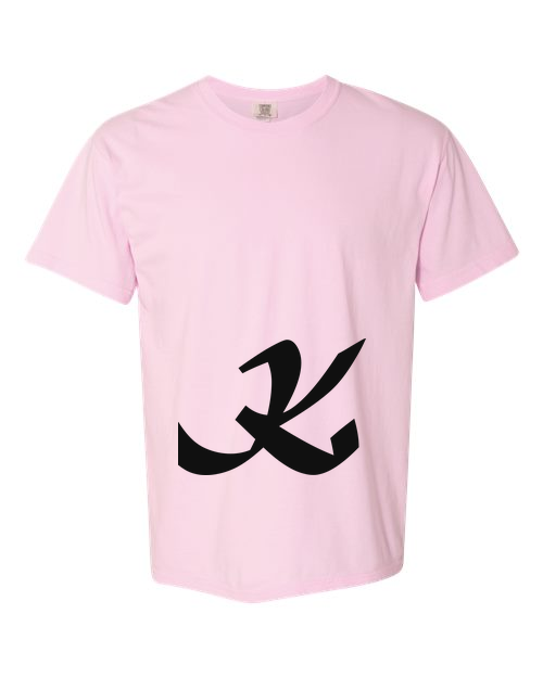 Alphabet K T-Shirt 9 inch calligraphy Black ink, Blossom