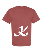 Alphabet K T-Shirt 9 inch calligraphy White ink, Brick