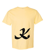 Alphabet K T-Shirt 9 inch calligraphy Black ink, Butter