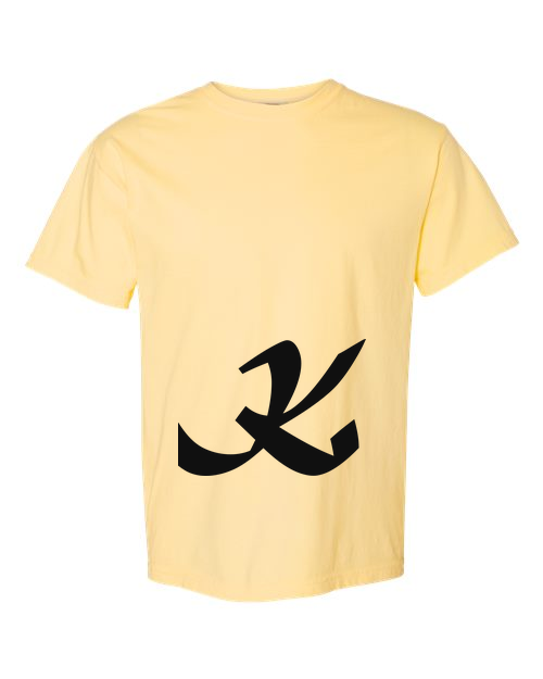 Alphabet K T-Shirt 9 inch calligraphy Black ink, Butter