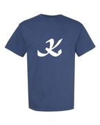 Alphabet K T-Shirt 9 inch calligraphy White ink, China Blue