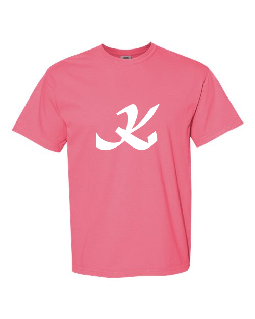 Alphabet K T-Shirt 9 inch calligraphy White ink, Crunchberry