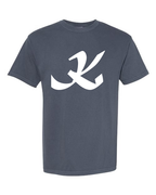 Alphabet K T-Shirt 9 inch calligraphy White ink, Denim