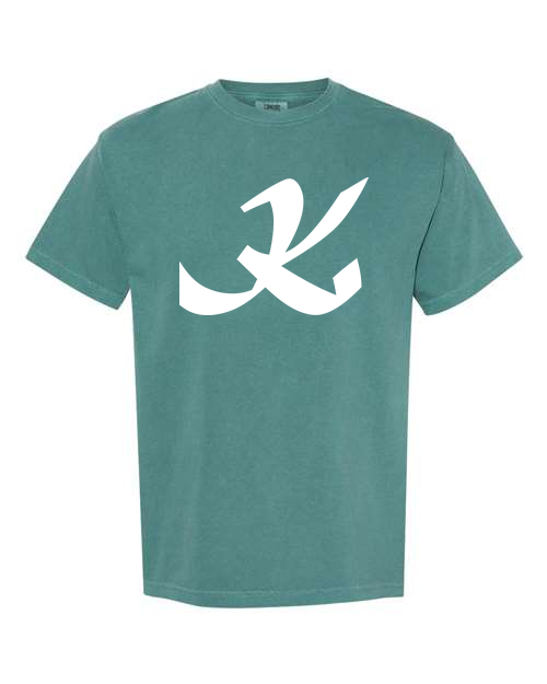 Alphabet K T-Shirt 9 inch calligraphy White ink, Emerald