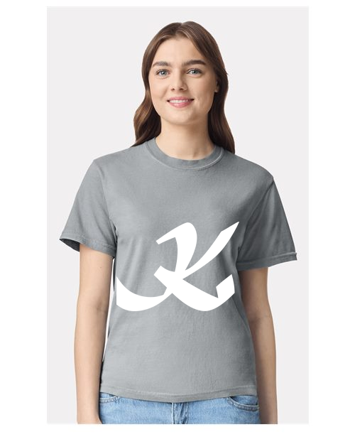 Alphabet K T-Shirt 9 inch calligraphy White ink, Granite