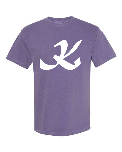 Alphabet K T-Shirt 9 inch calligraphy White ink, Grape