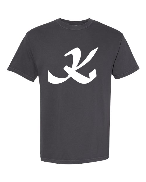 Alphabet K T-Shirt 9 inch calligraphy White ink, Graphite