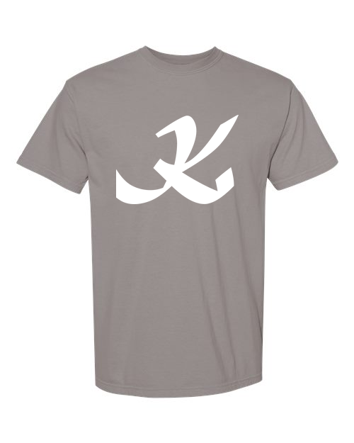 Alphabet K T-Shirt 9 inch calligraphy White ink, Grey
