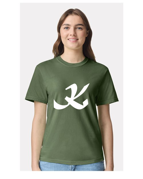 Alphabet K T-Shirt 9 inch calligraphy White ink, Hemp