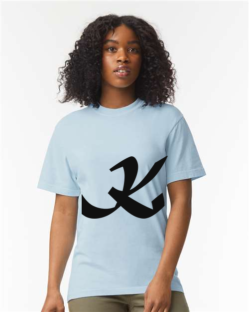 Alphabet K T-Shirt 9 inch calligraphy Black ink, Hydrangea