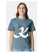 Alphabet K T-Shirt 9 inch calligraphy White ink, Ice Blue