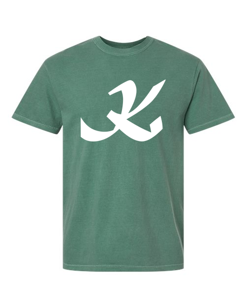 Alphabet K T-Shirt 9 inch calligraphy White ink, Light Green