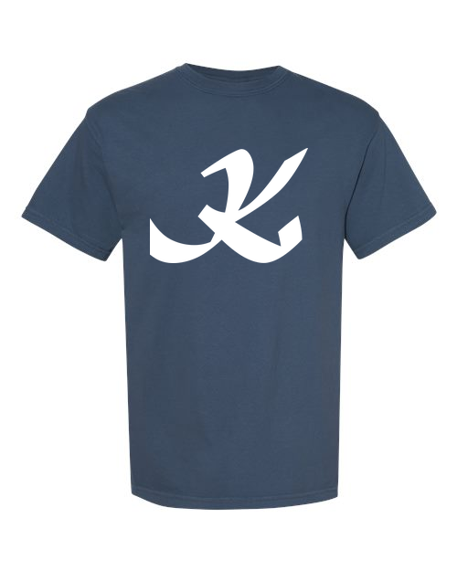 Alphabet K T-Shirt 9 inch calligraphy White ink, Midnight