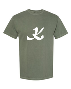 Alphabet K T-Shirt 9 inch calligraphy White ink, Moss